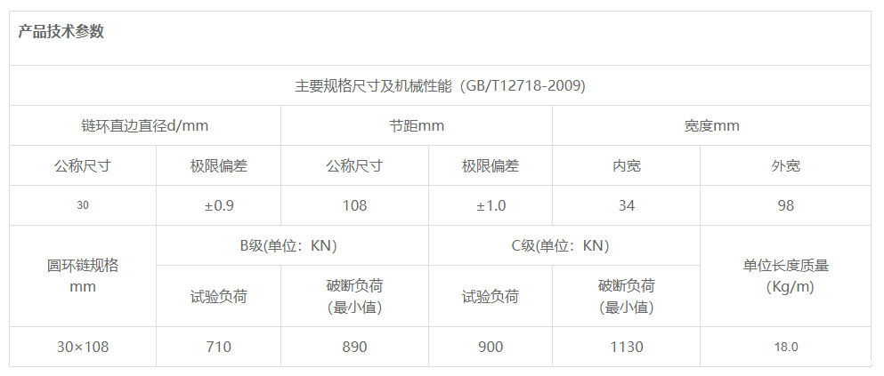 30x108-C级矿用圆环链参数